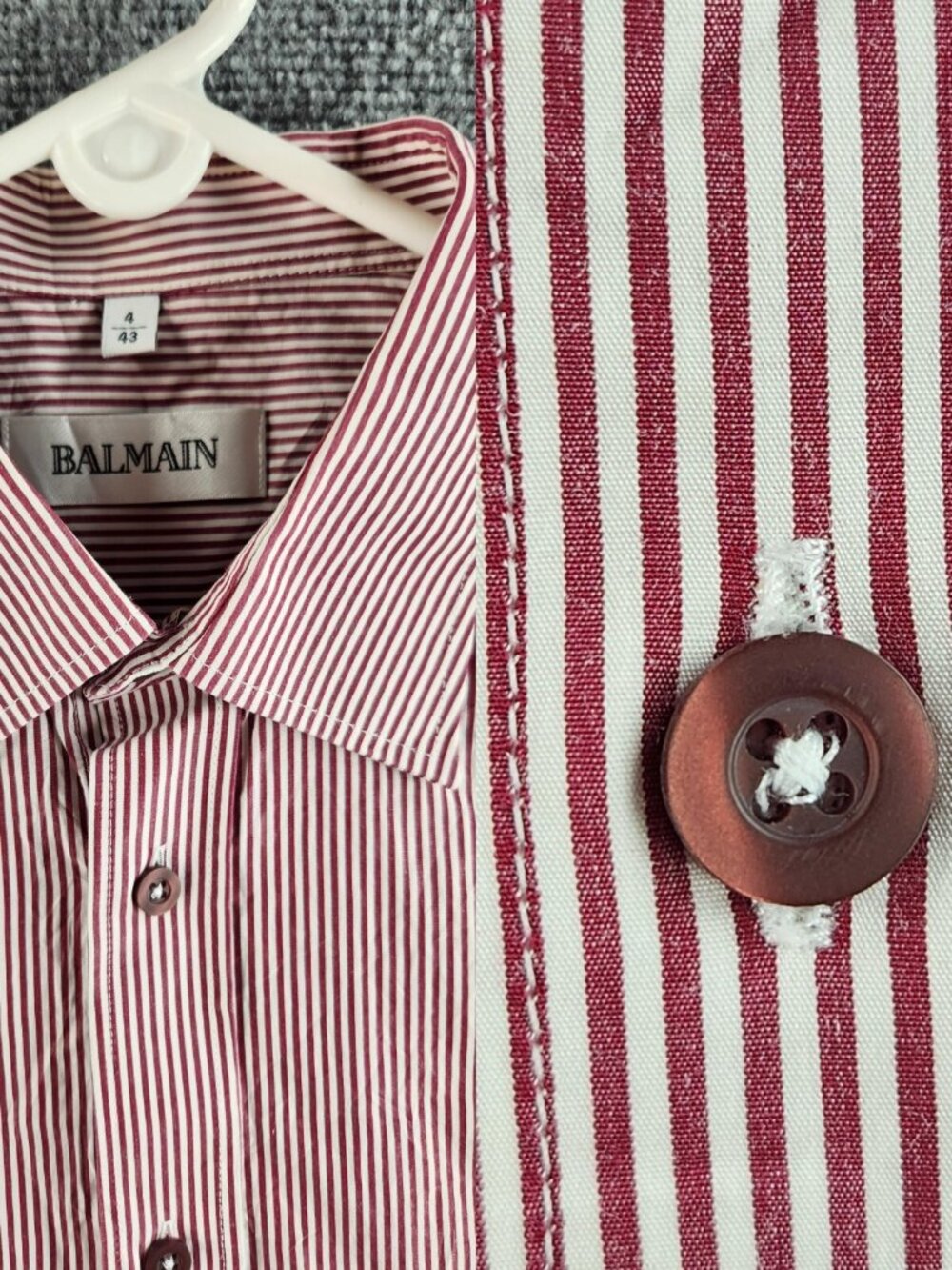 Balmain Long Sleeve Button Up Shirt Men Designer Striped Red Size 4 All Cotton